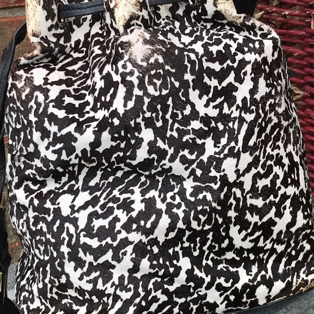 TORY BURCH Distressed Animal Print Dyed Haircalf Fur Bucket Purse